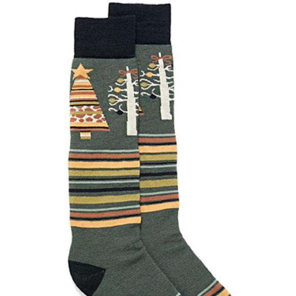 Green jacquard Xmas tree merino wool blend thermal socks made in Italy NWT - Picture 8 of 8
